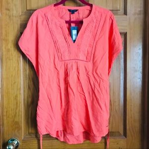 🍊 Tommy Hilfiger Embroidered Split Neck Tunic Top